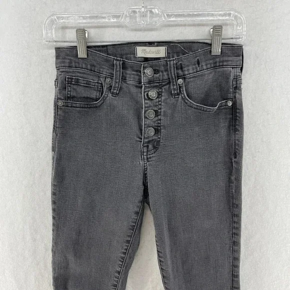 Madewell Jeans Womens 26 Black Wash High Rise Slim Skinny Raw Hem Button Denim - Picture 6 of 11